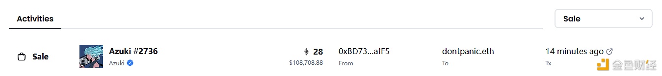 Azuki #2736 was sold at 28 ETH, worth over $100,000