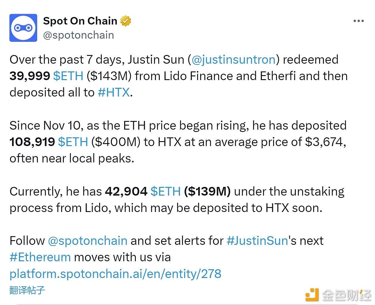 Justin Sun’s address is unstaking 42,904 ETH from Lido, equivalent to approximately US$139 million